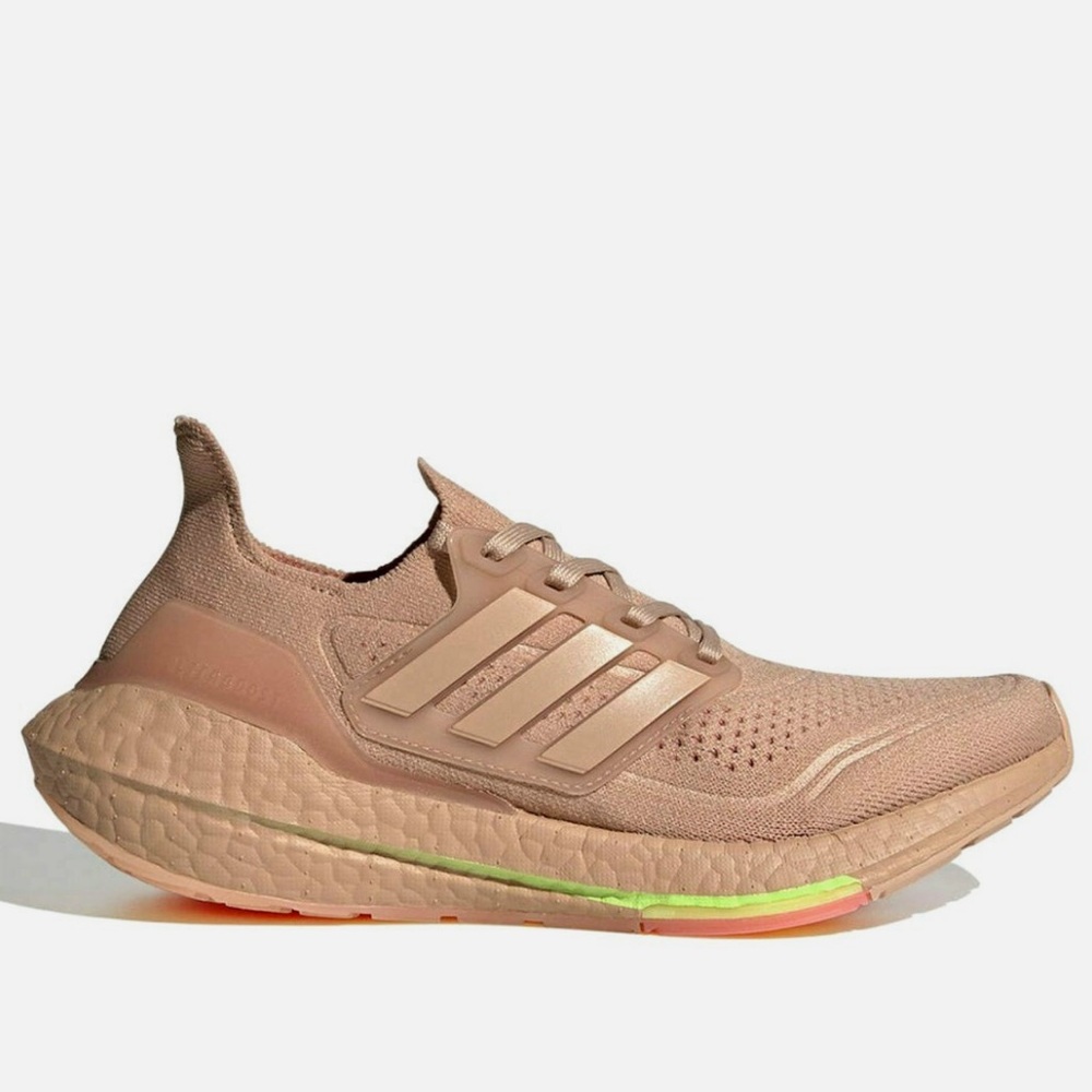 Adidas Ultraboost 21 Beige Sneakers with Neon Highlights
